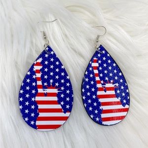 🇺🇸Statue Of Liberty American Flag Silver Hook PU Leather Hanging Earrings!
